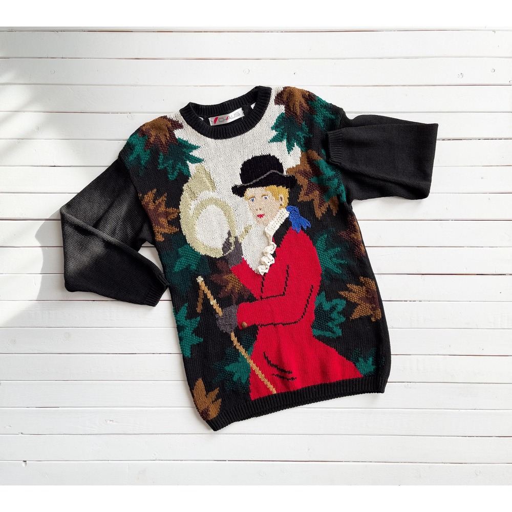 vtg Chaus horse equestrian‎ hand knit sweater